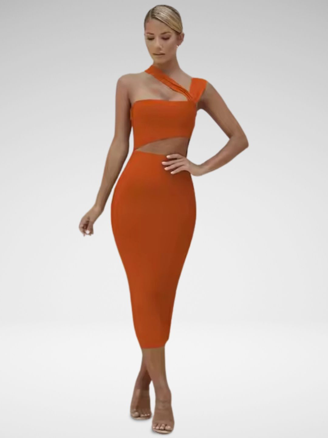 PRIZO Halter Neck Bodycon Midi Dress With Cut-Outs