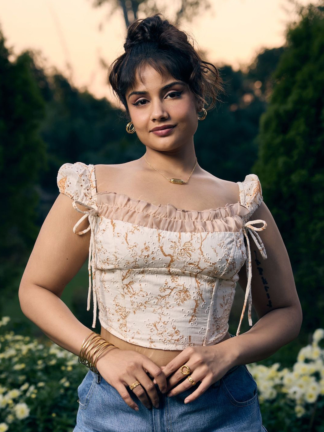 Lea Clothing Co. Women Shania Peach White Corset Top