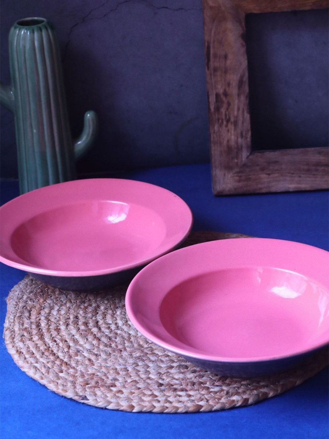 WEAVING HOMES Pink & Grey 2 Pieces Ceramic Matte Pasta Plates