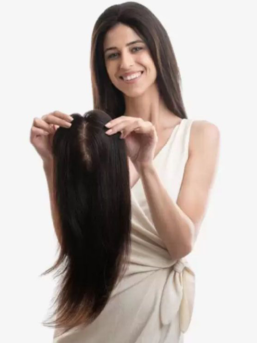 camola deva Clip In Straight Scalp Topper Hair Extension - Brown - 20 Inch