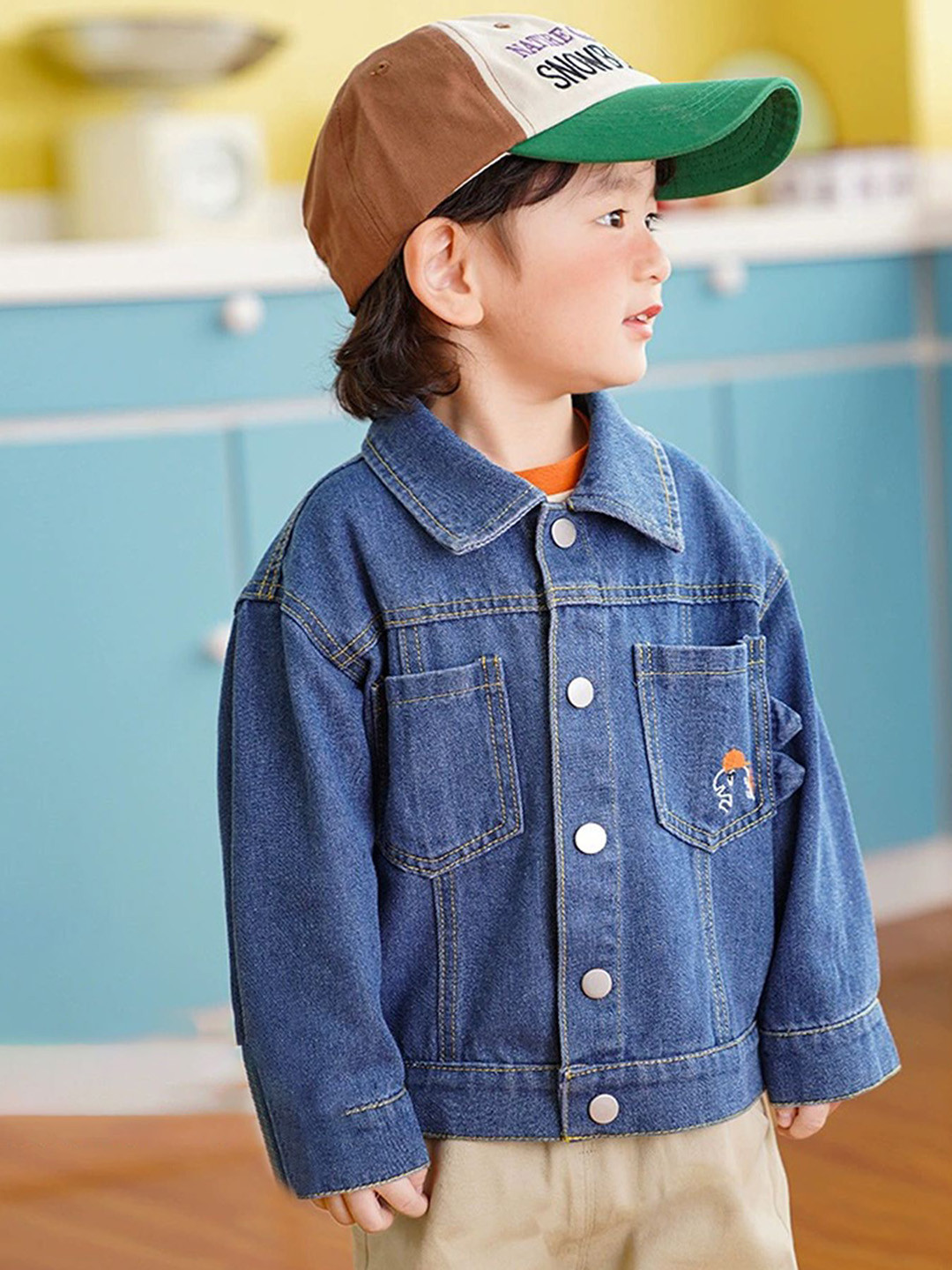 LULU & SKY Girls Graphic Patch Pocket Denim Jacket with Embroidered