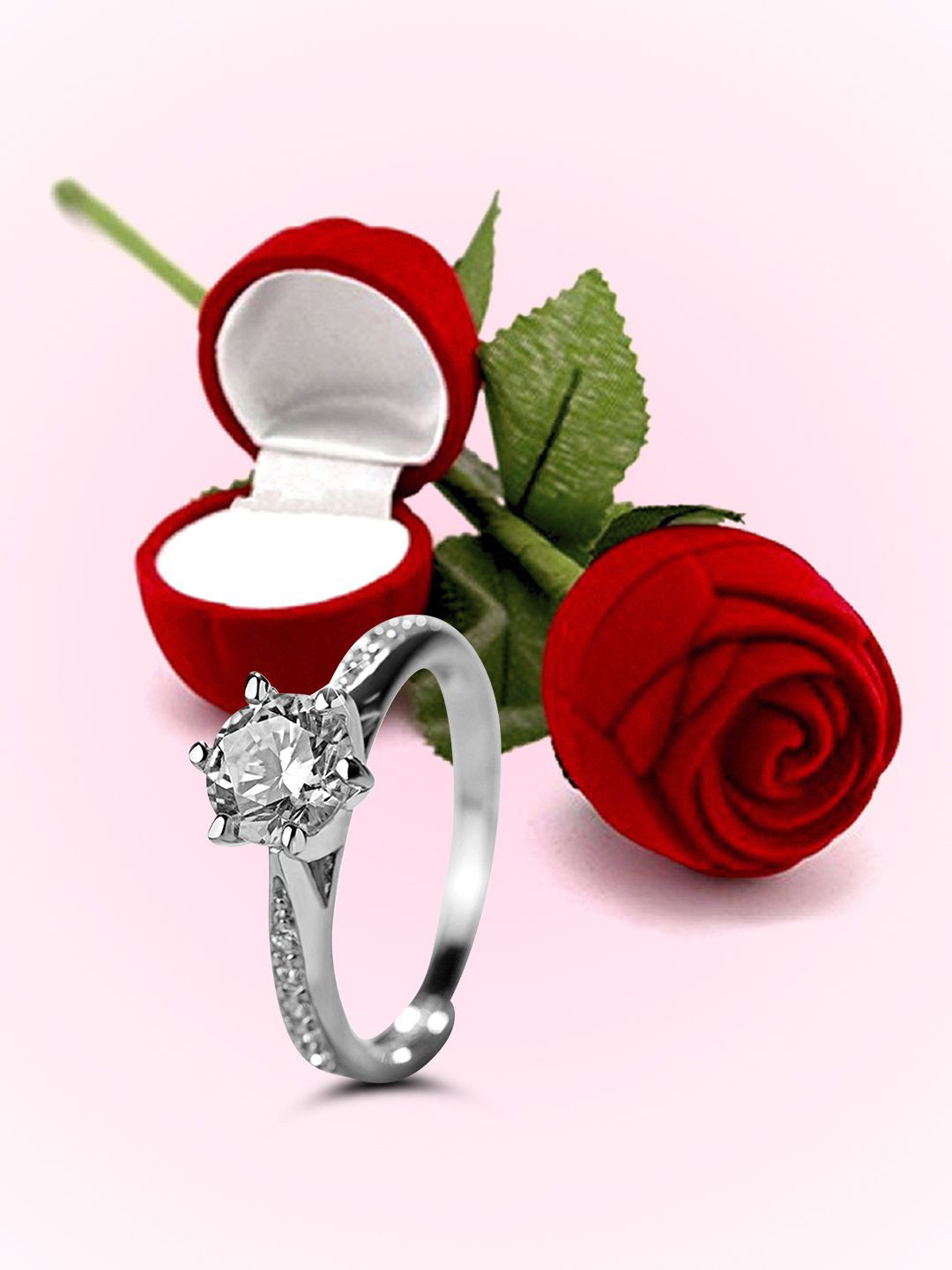 Peora Silver-Plated American Diamonds Studded Finger Ring With Gift Box