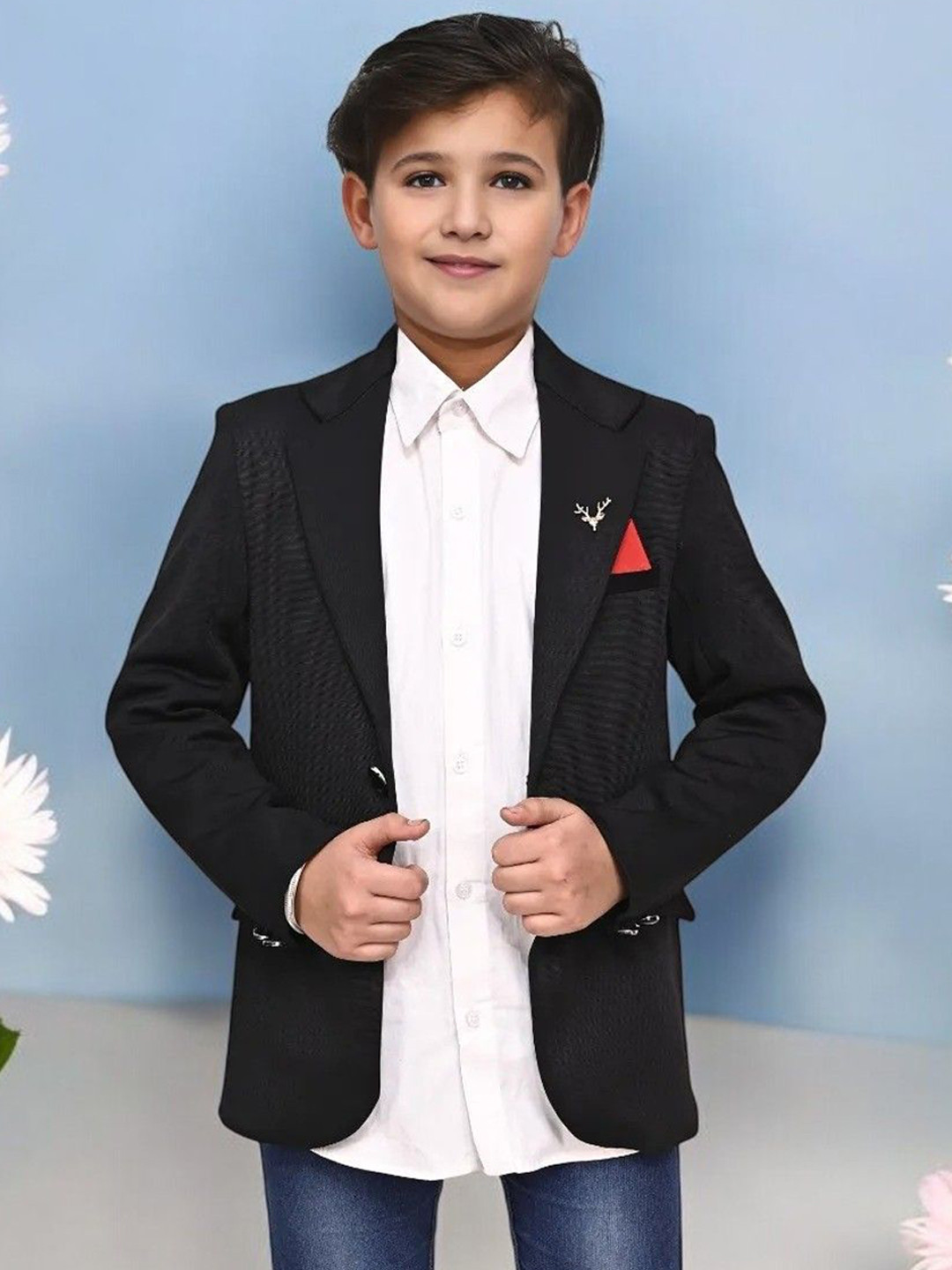 Qitty Boys Smart-Fit Single Breasted Notched Lapel Collar Blazer With Shirt