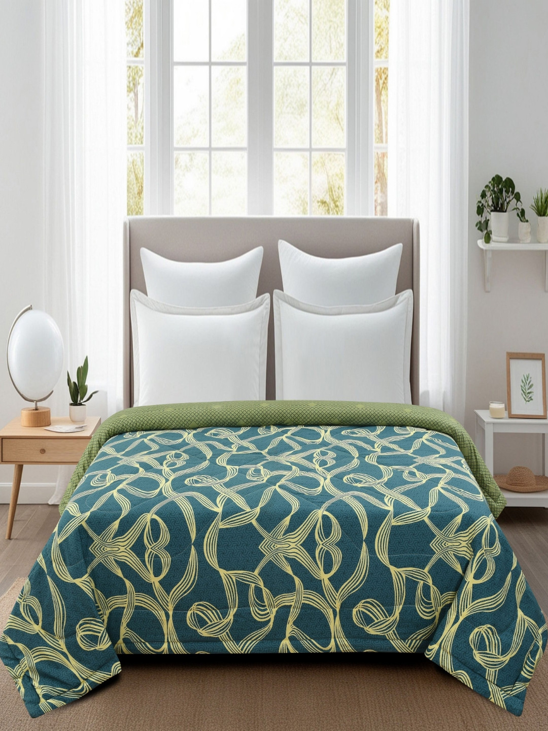 THE little BIG STORE Green Printed Cotton 500 GSM AC Room Double King Bed Comforter
