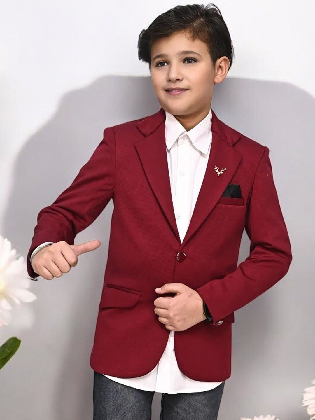Qitty Boys Smart-Fit Single Breasted Notched Lapel Collar Party Blazer With Shirt