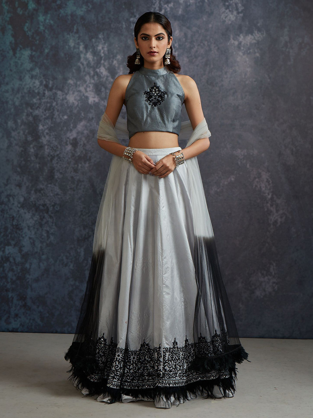 Vedika Soni Embroidered Mirror Work Silk Ready To Wear Lehenga & Blouse With Dupatta