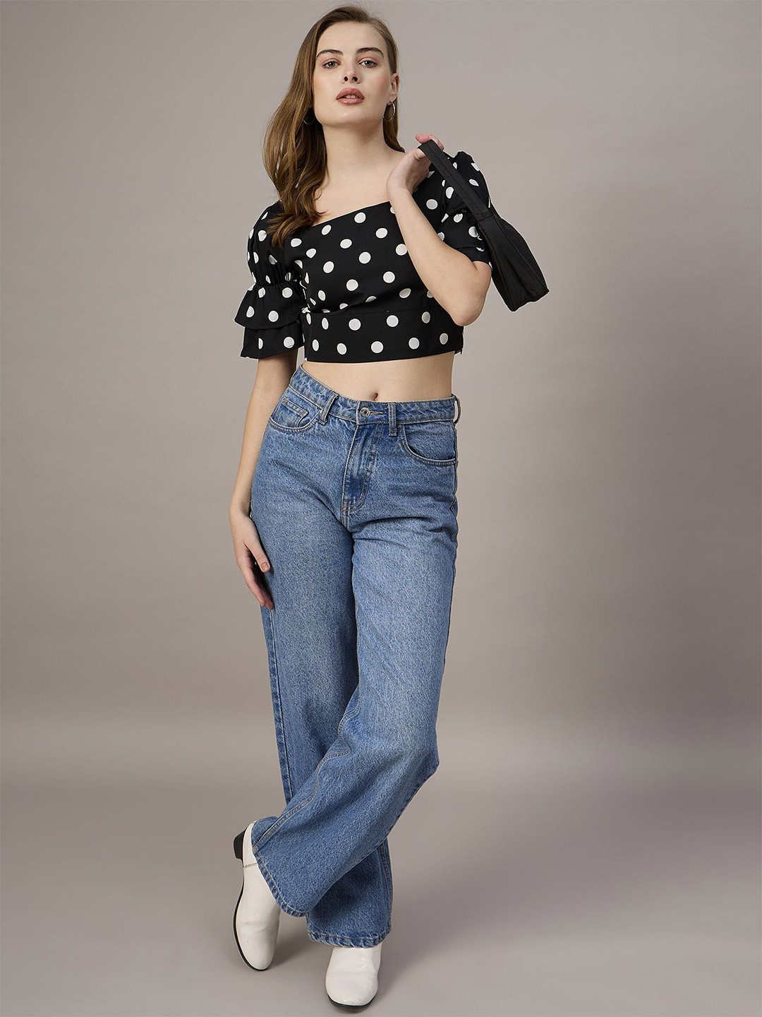 The Roadster Lifestyle Co Polka Dots Printed Square Neck Crop Top
