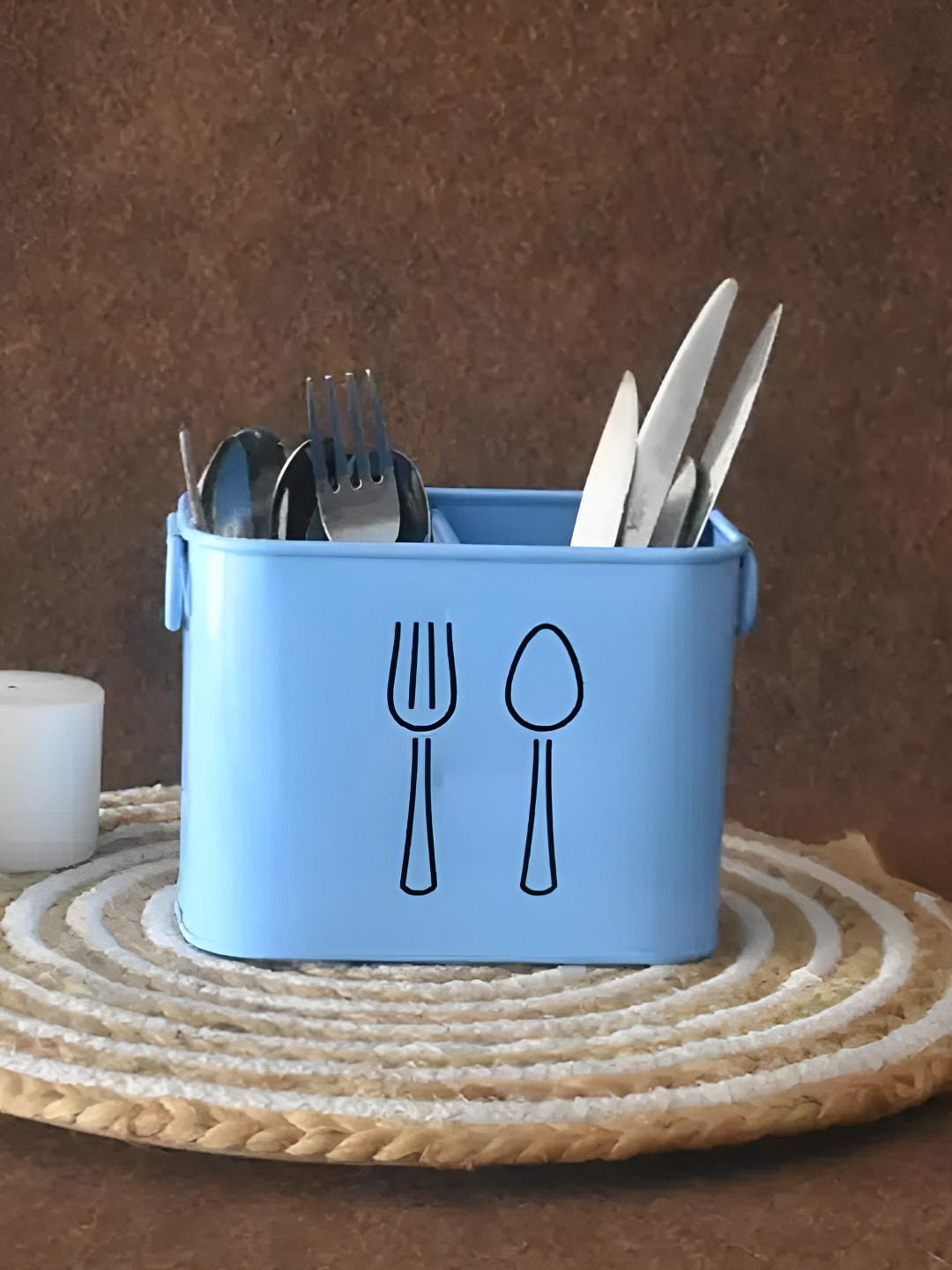 Homspurts Blue & Black Spoon & Fork Printed Cutlery Holder