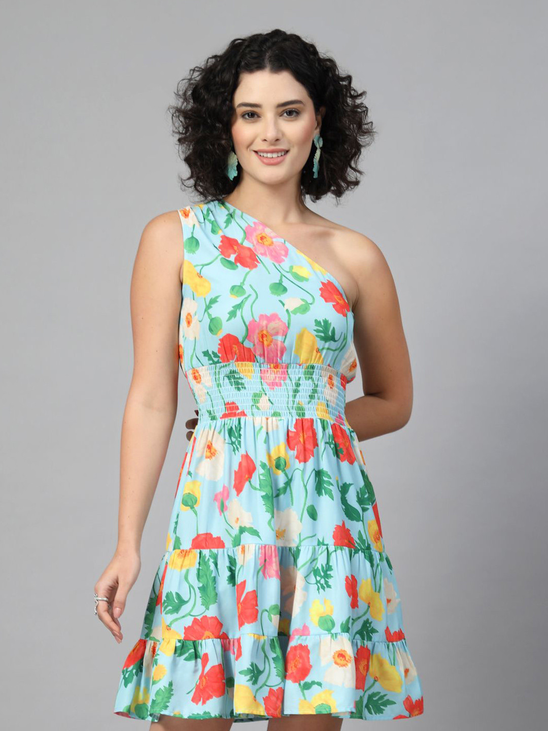 JEFF COOPER Women  Floral Print One Shoulder Fit & Flare Dress