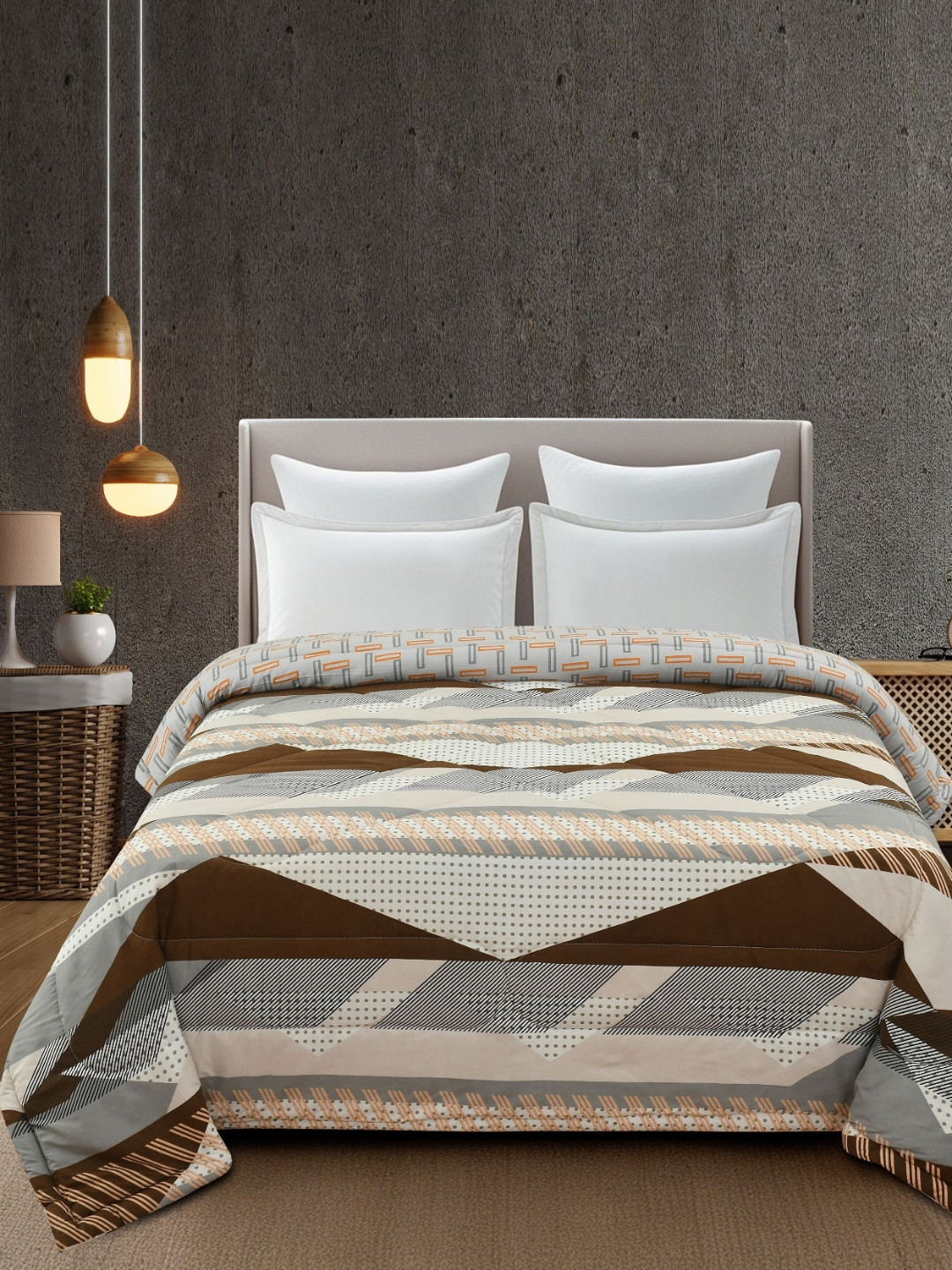 THE little BIG STORE Cream Printed Cotton 500 GSM AC Room Double King Bed Comforter