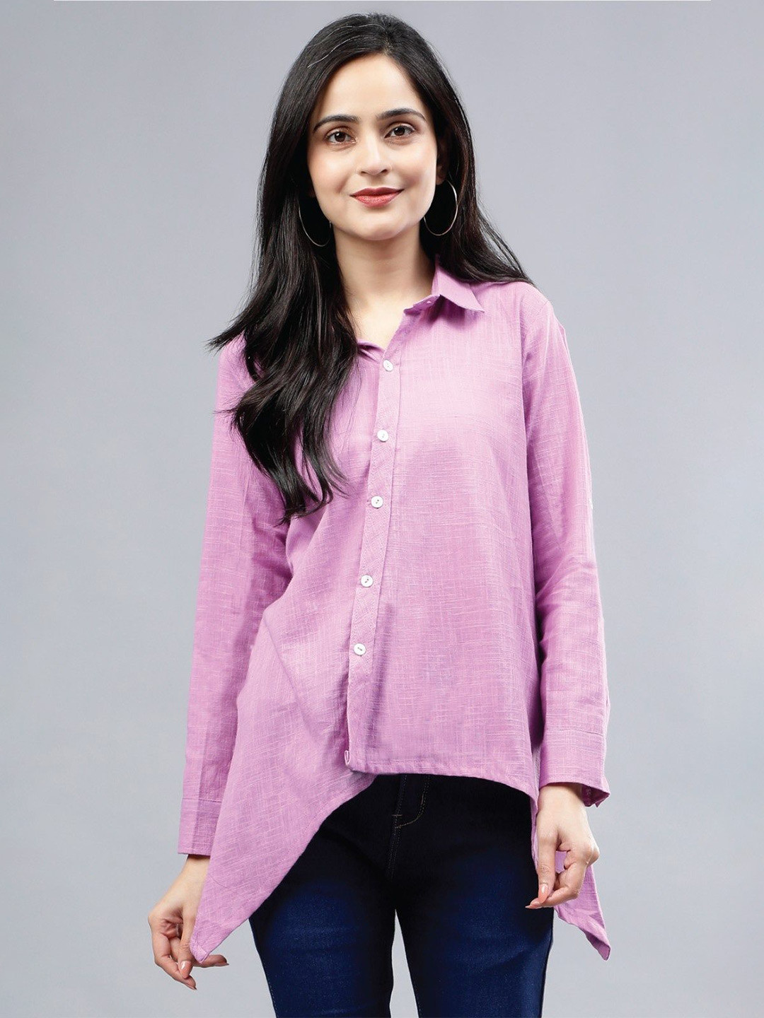EARTHY TWEENS Stylized Placket Collar Top Purple