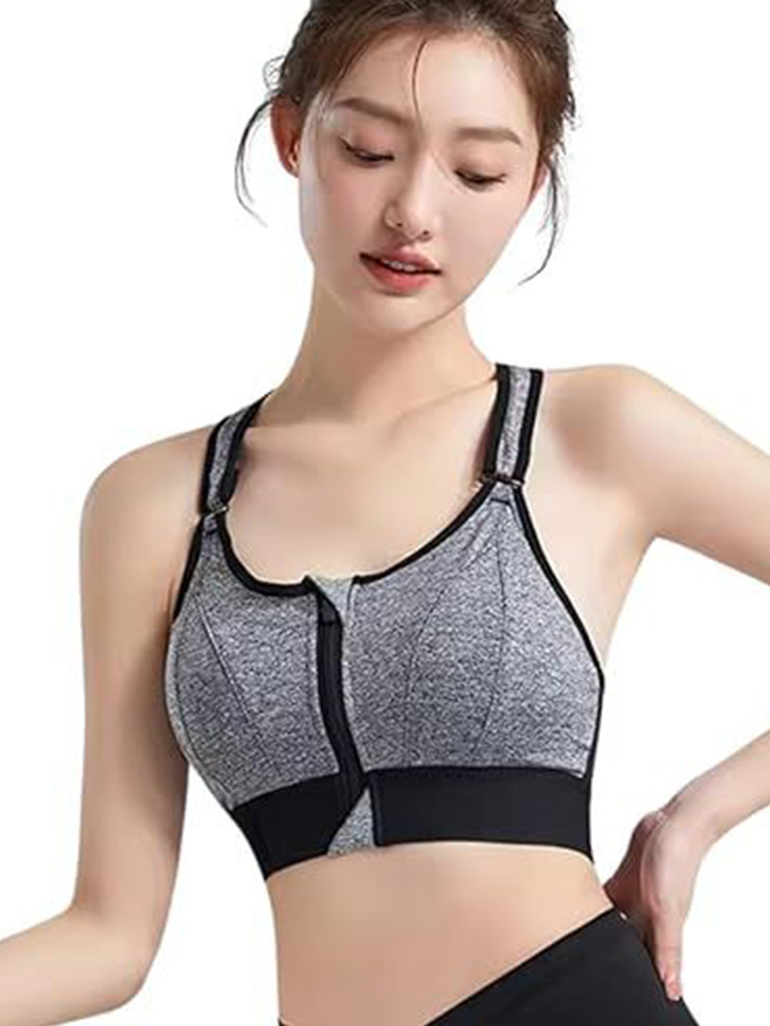 BRACHY Women Front Zip Full Coverage Lightly Padded Sports Bra