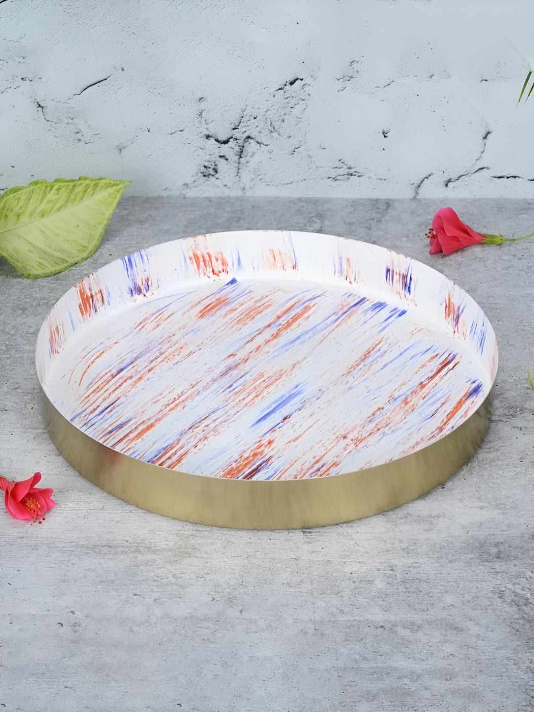 Maison Modern White & Blue Printed Cast Iron Filigree Design Elysian Serving Tray