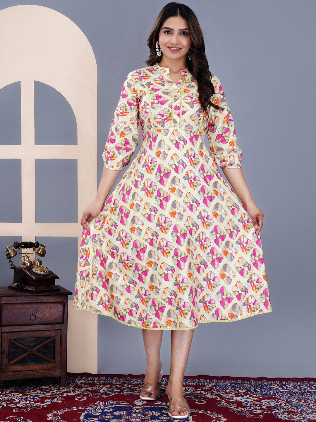 MILEY Floral Printed Fit and Flare Midi Dress