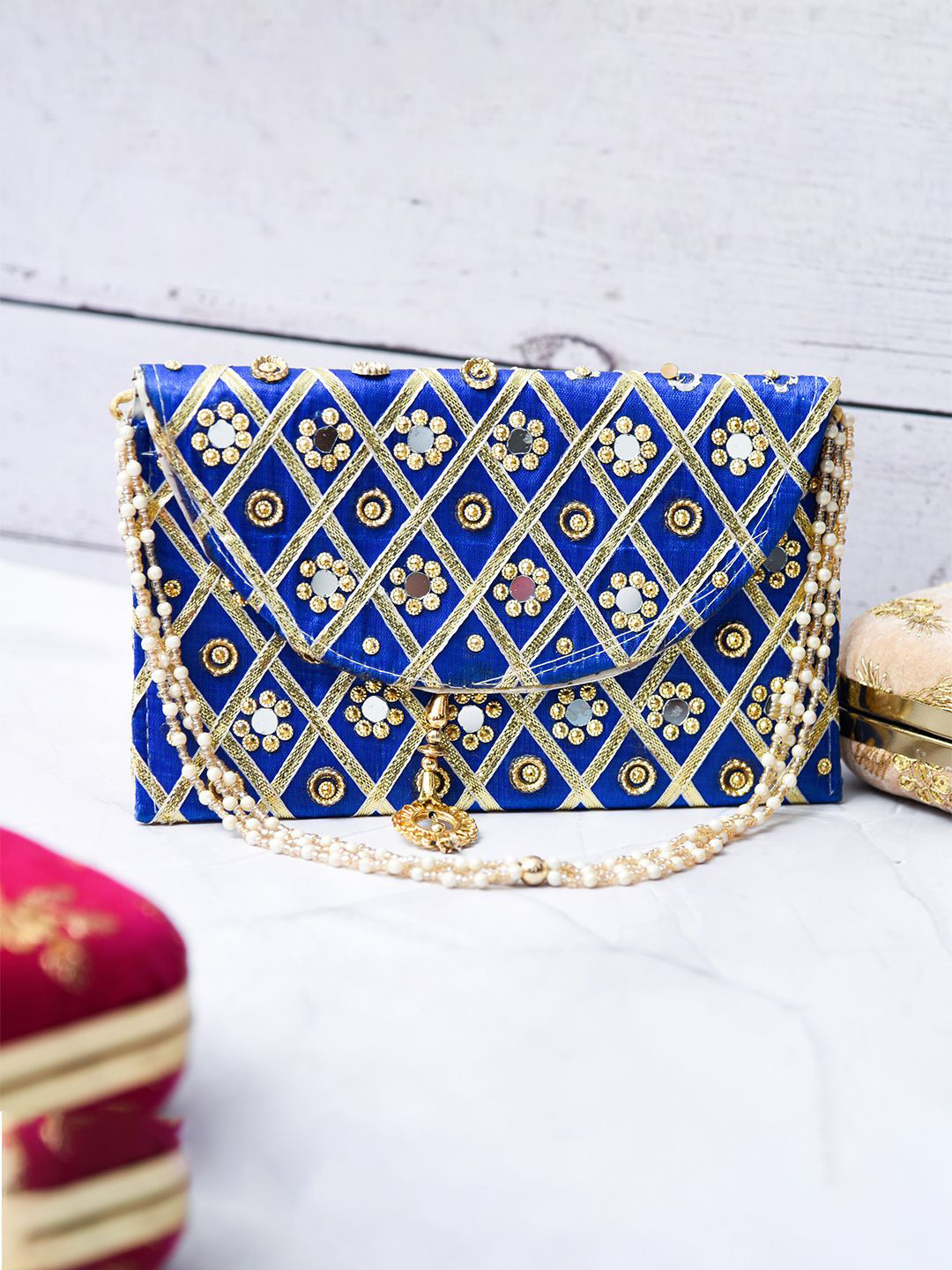 Kuber Industries Embellished Silk Woman Hand Purse Clutch with Handle