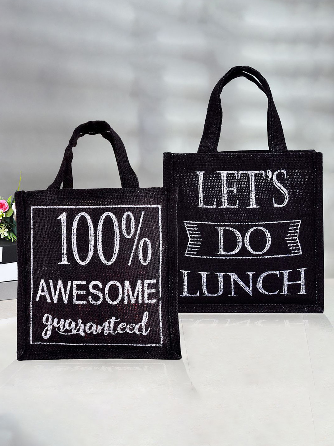 Kuber Industries Set of 2 Typography Printed Lunch Bags With Handle For Office