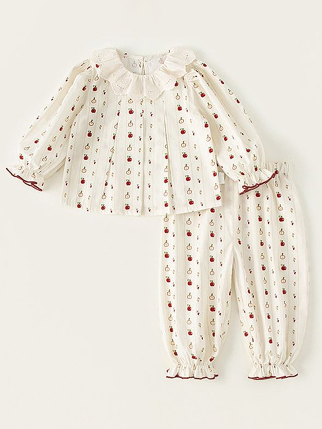 LULU & SKY Girls Pack Of 2 Off-white Micro Print Round Neck Night suits