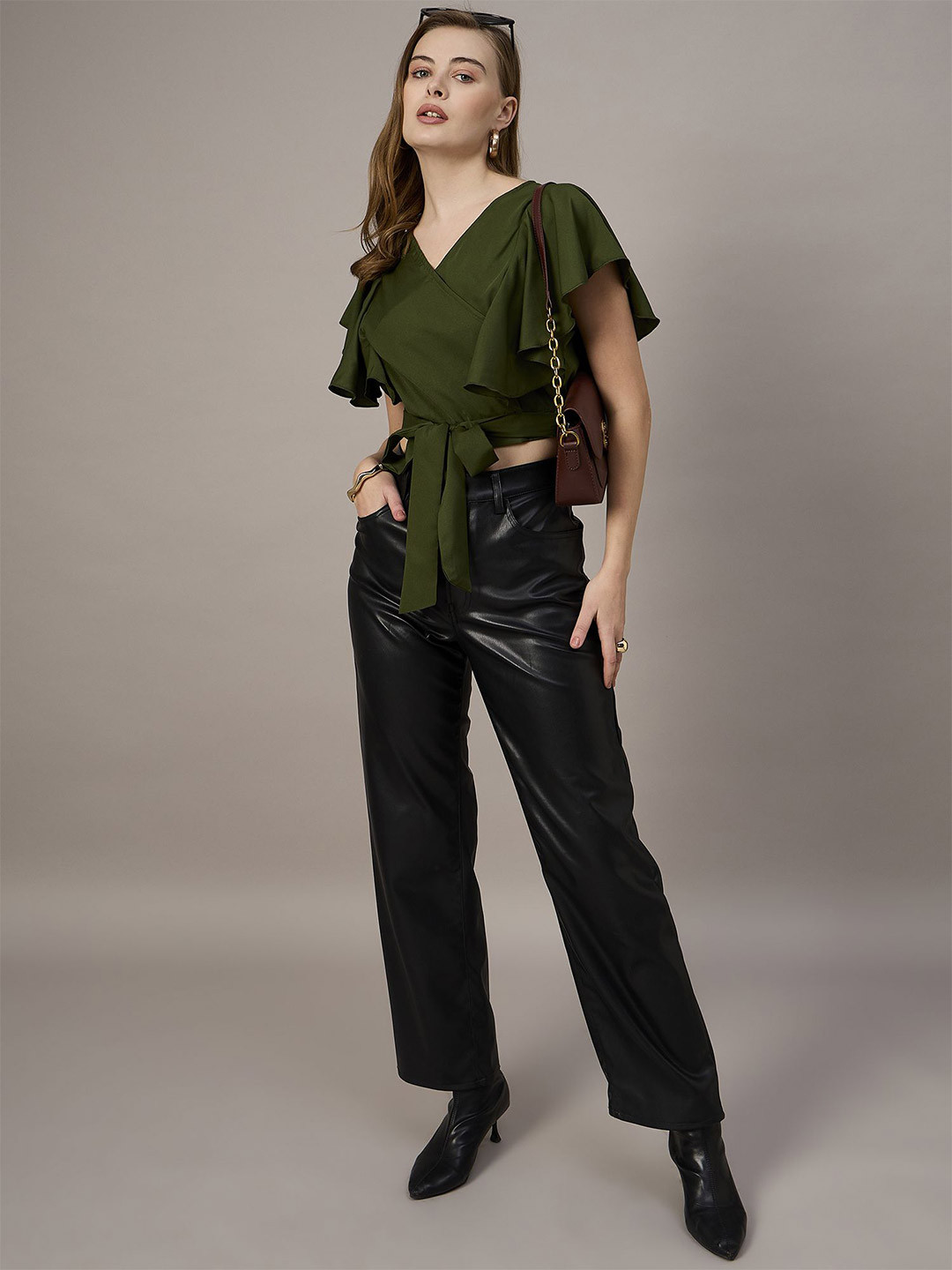 The Roadster Lifestyle Co V-Neck Crop Top With Front Knot