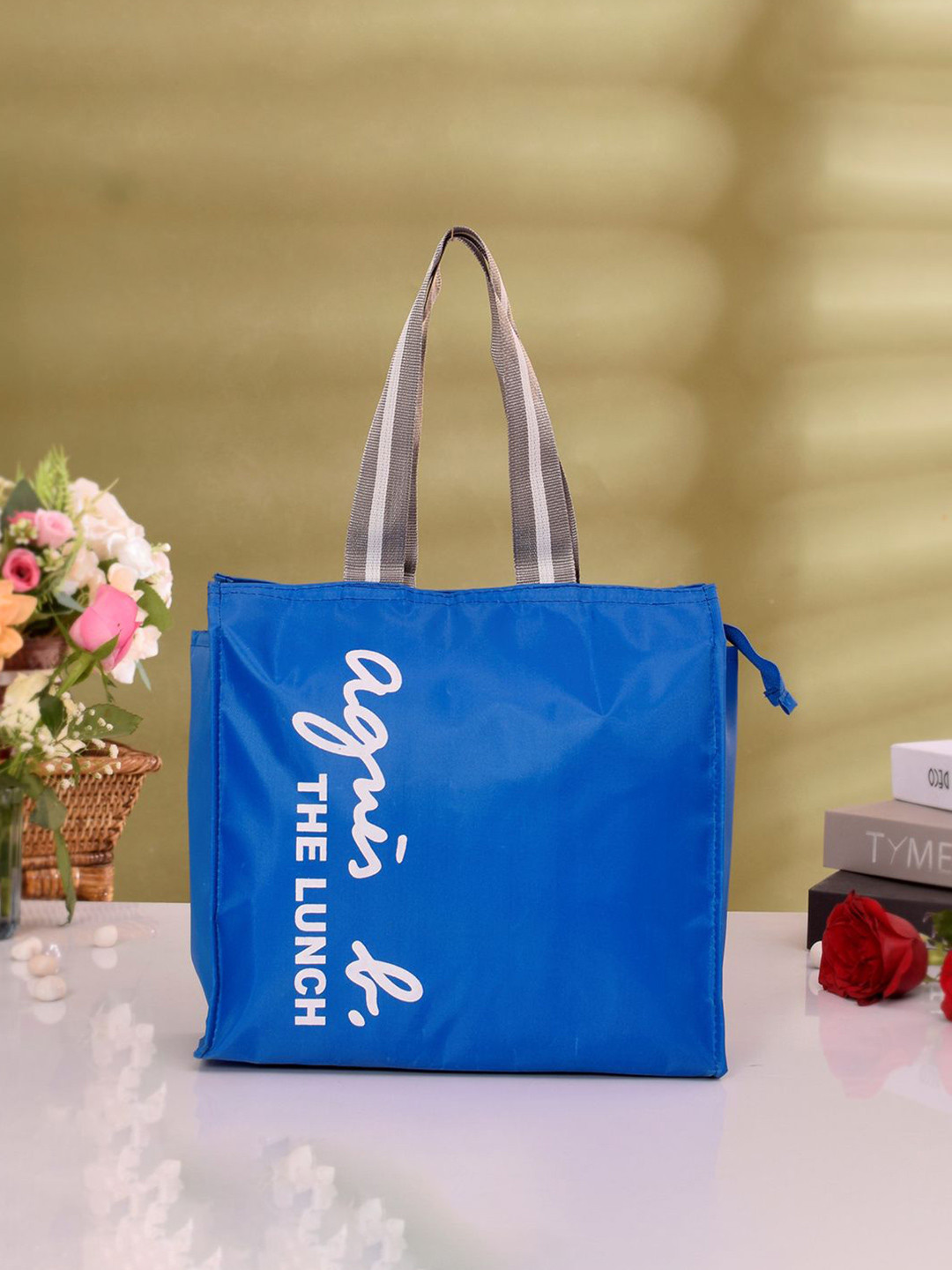 Kuber Industries Typography Printed Lunch Bag With Handle & Zipper For Office