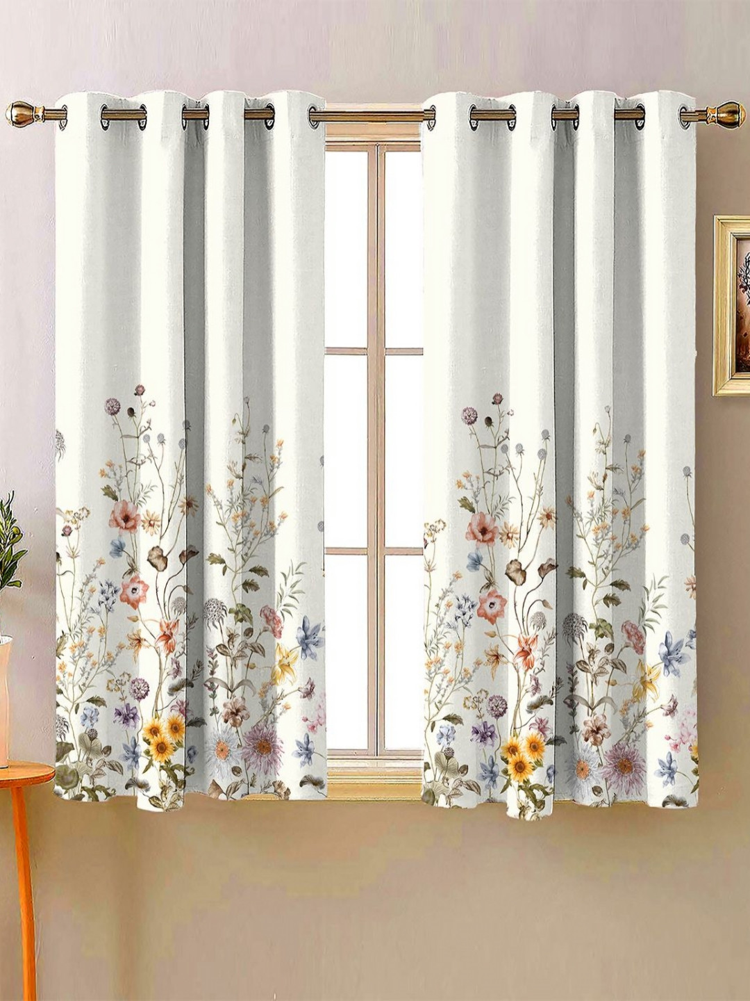 Steve & Anderson Ozzon White & Green 2 Pieces Floral Black Out Window Curtain (5 Feet)