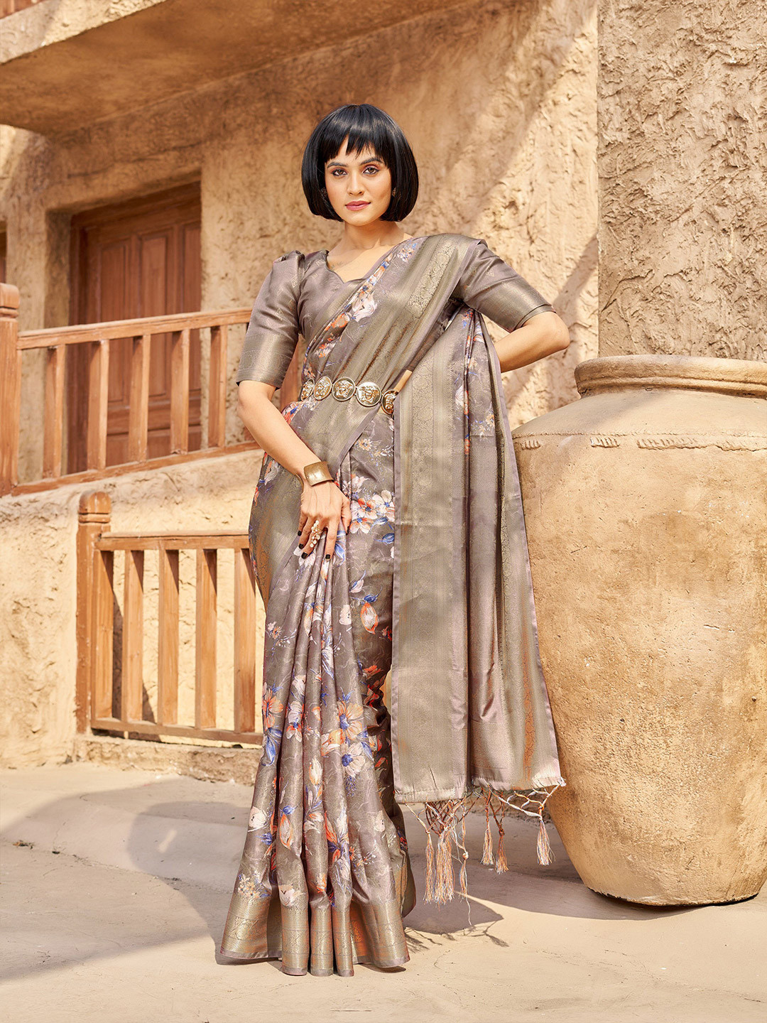 Sanu Silk Woven Design Zari Tussar Saree