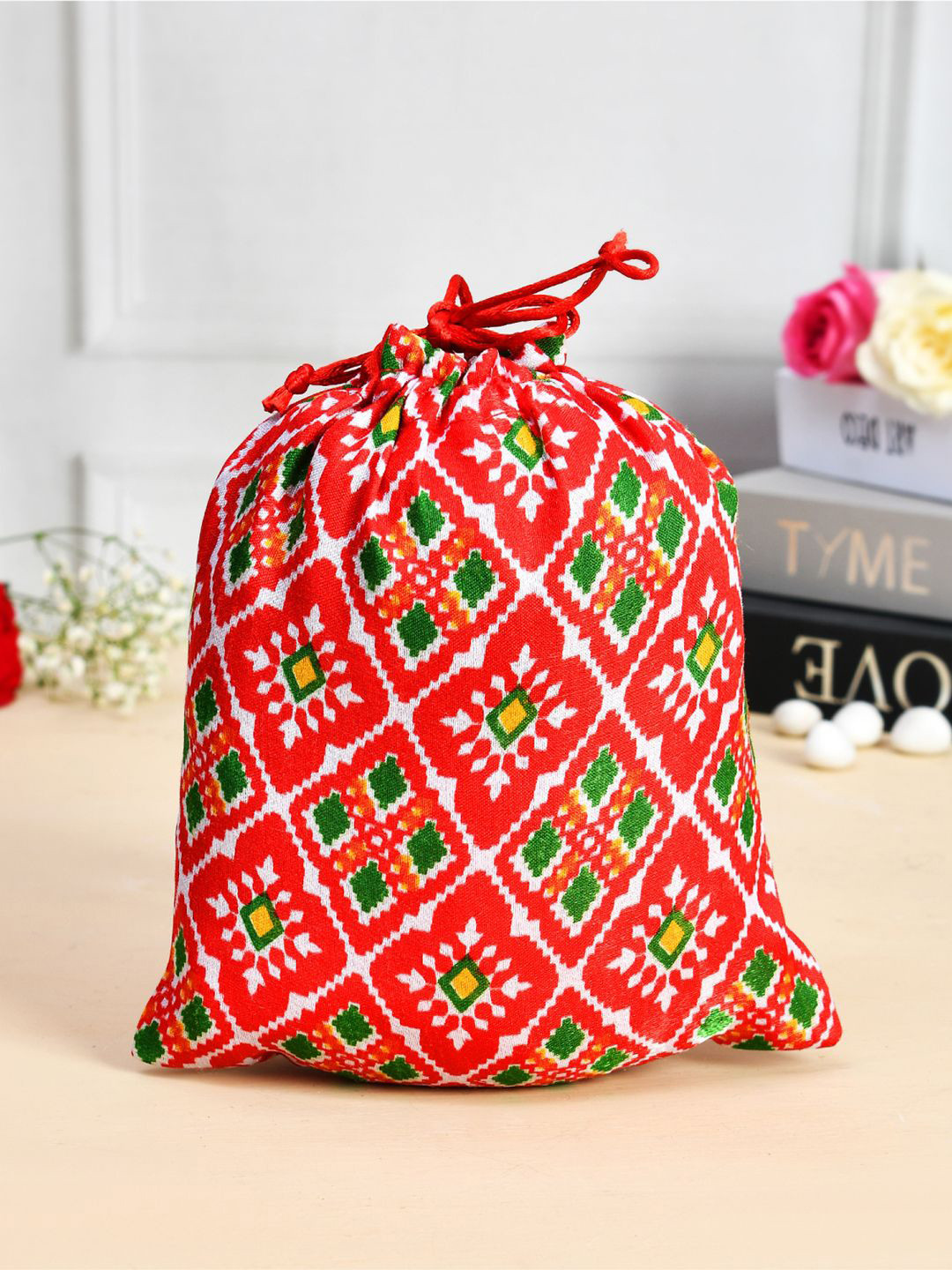 Kuber Industries Pack of 6 Patola Printed Potli Bag Drawstring Closure Potli