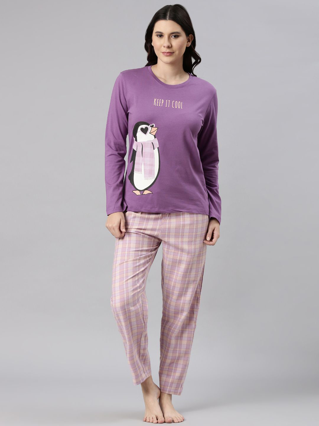 Nap Chief Women Cool Penguin Flannel Printed Pure Cotton Relaxed Fit Night suit