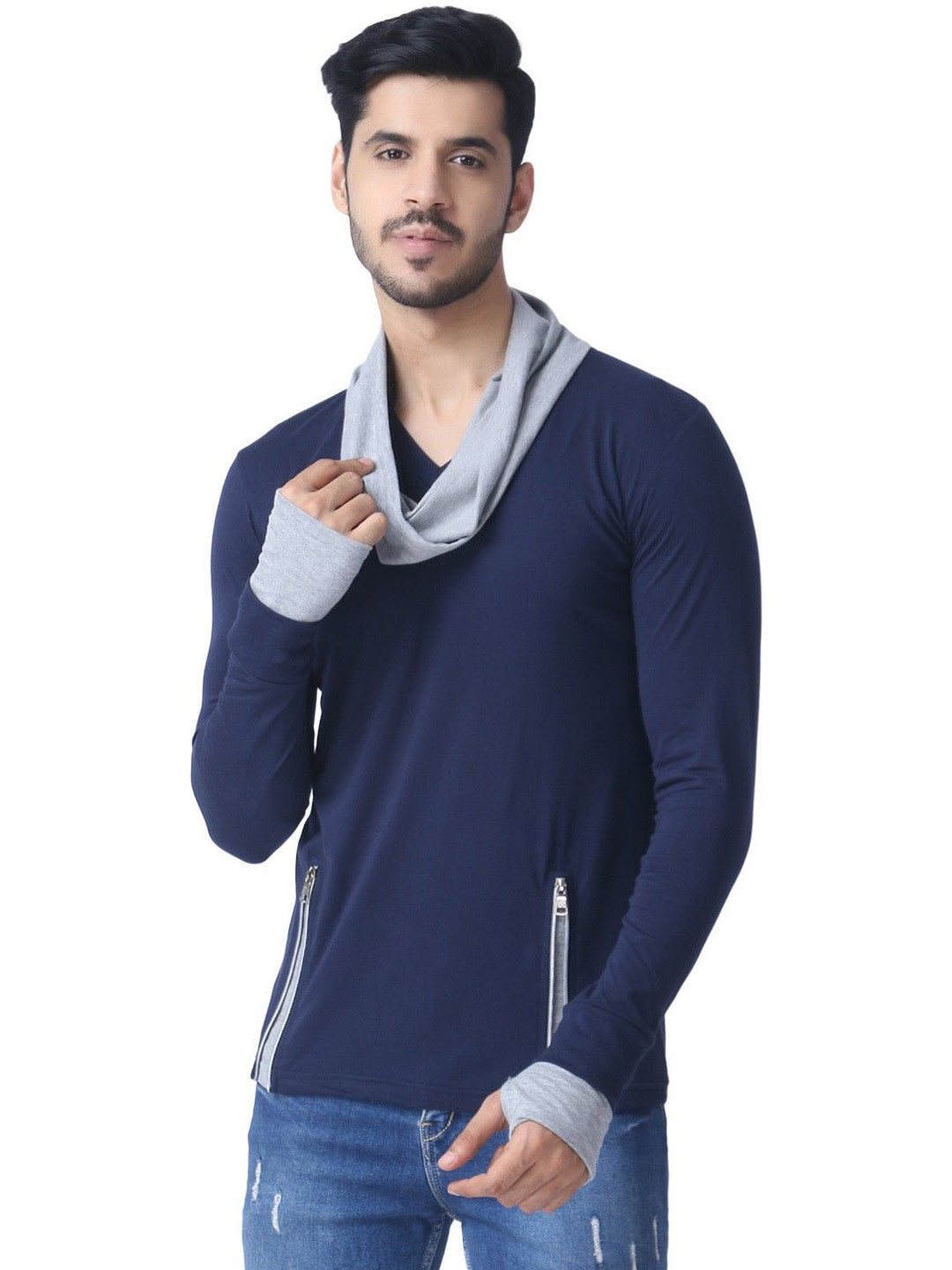 Black Collection Men Solid Cowl Neck Cotton Slim Fit T-shirt