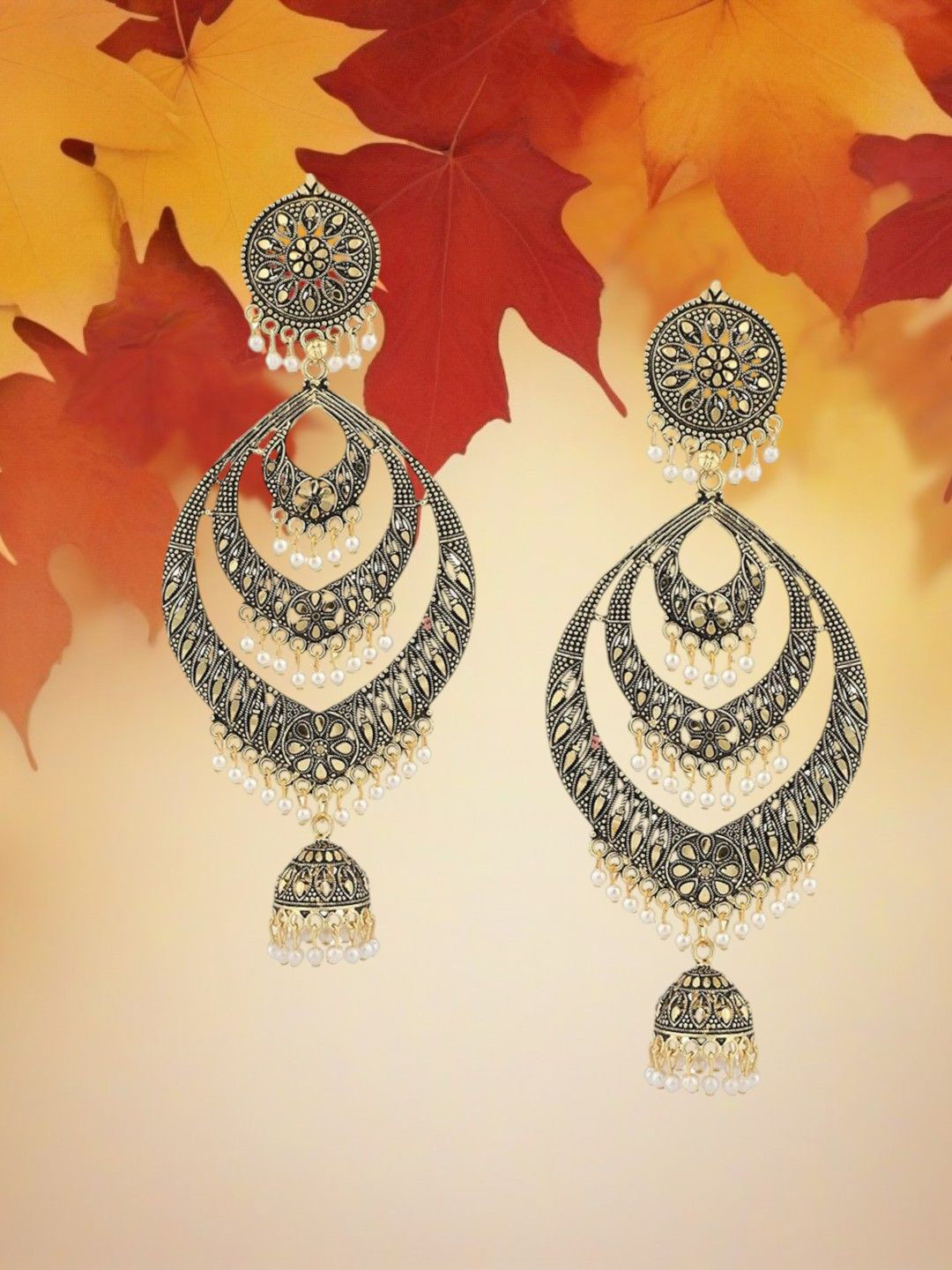 Anouk Gold-Plated Pearls Beaded Dome Shaped Light Weight Jhumkas