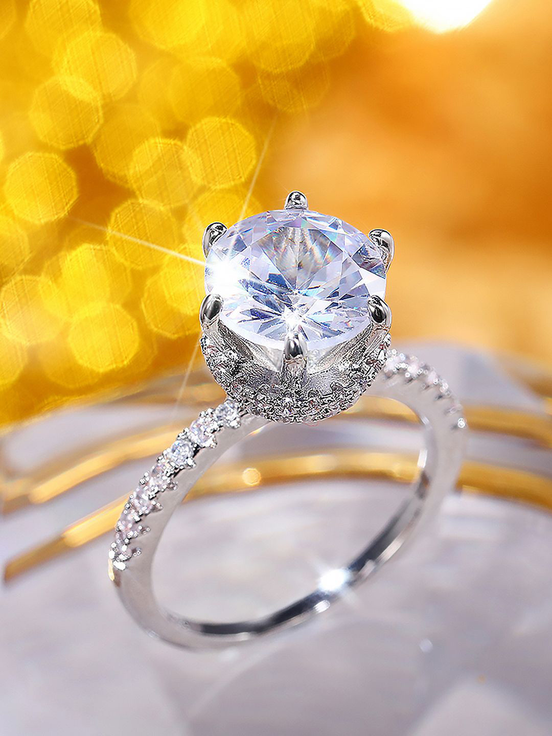 Peora Silver-Plated American Diamonds Studded Finger Ring With Rose Gift Box