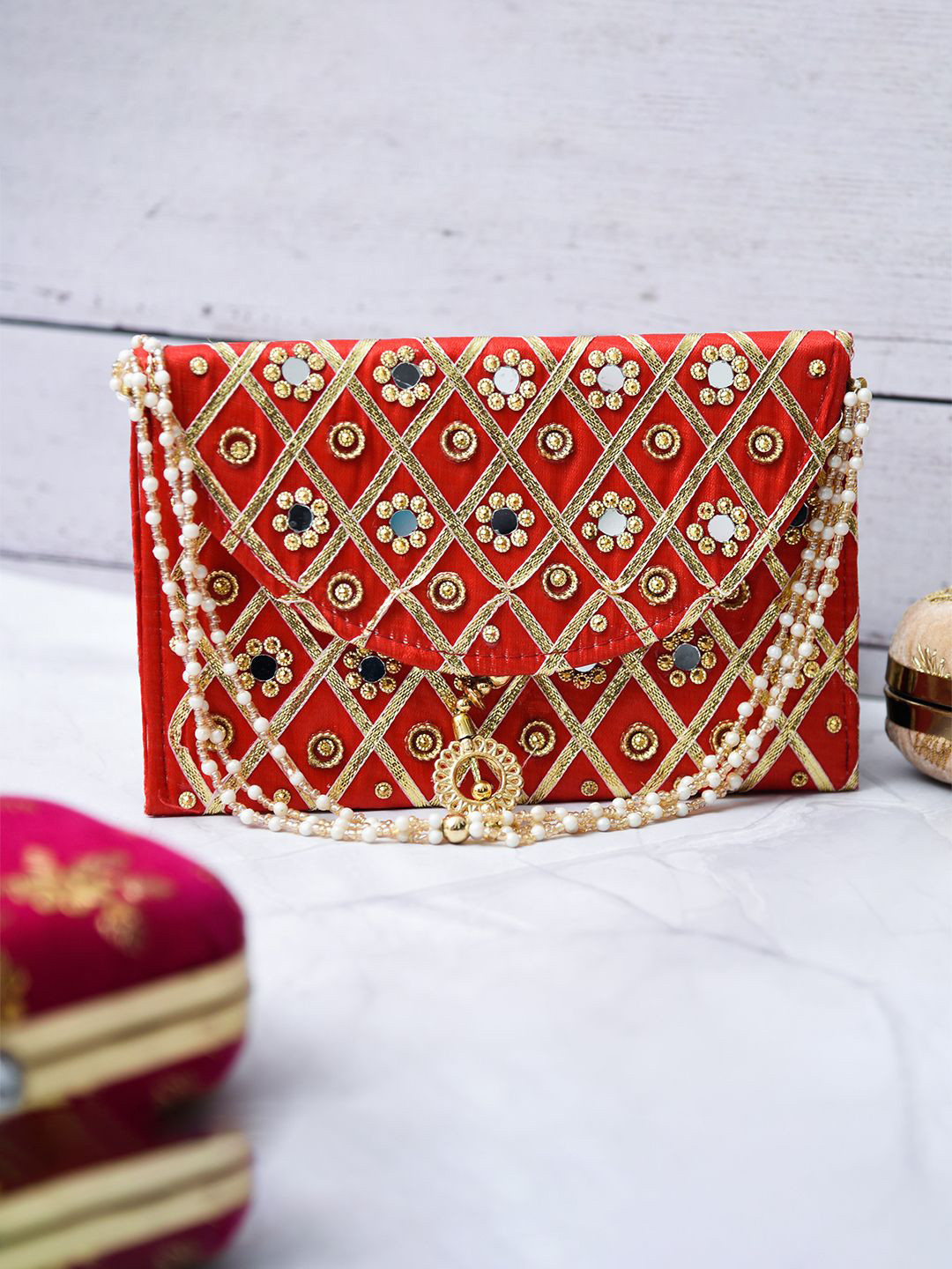 Kuber Industries Embellished Silk Woman Hand Purse Clutch with Handle