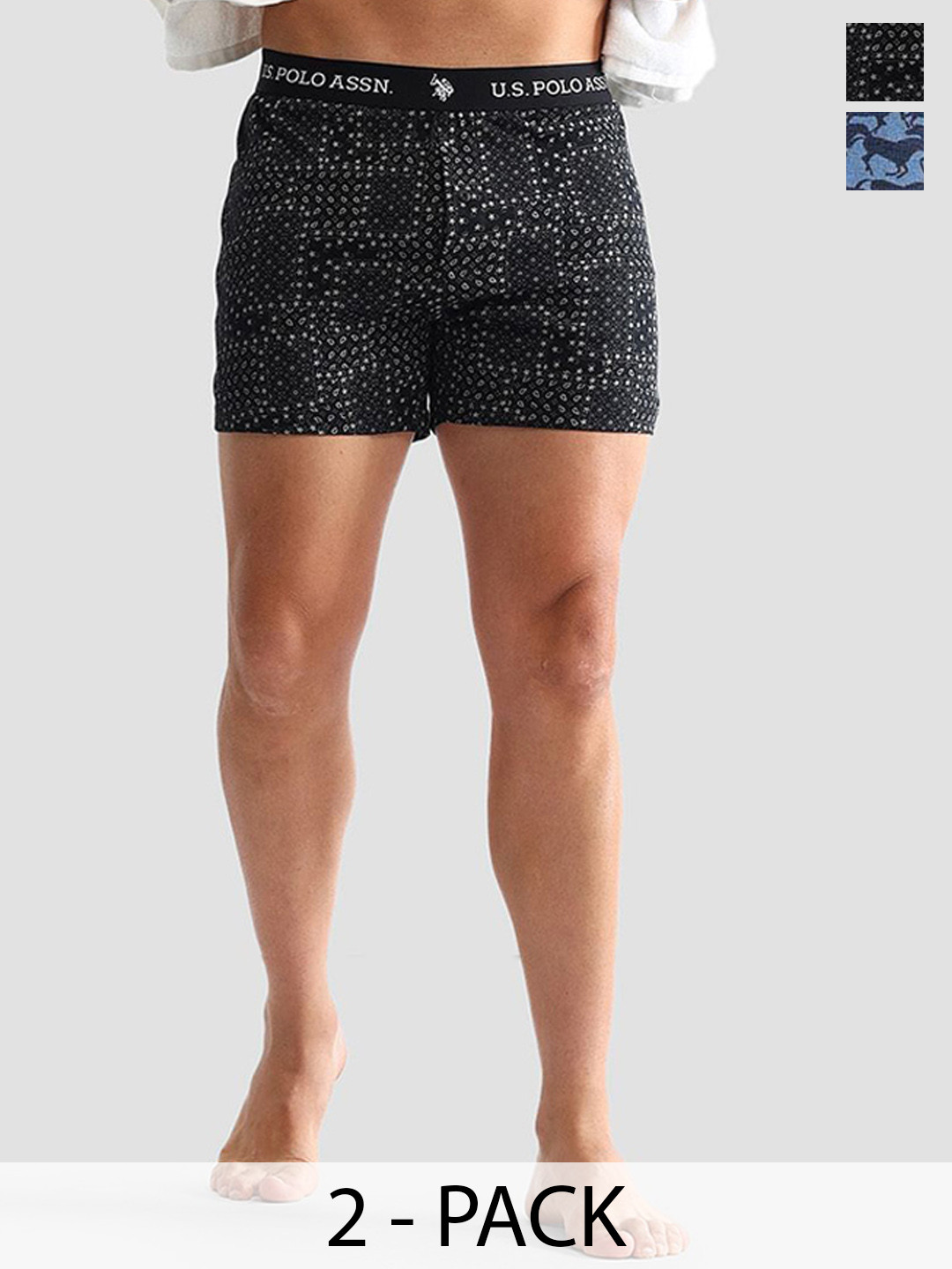 U.S. Polo Assn. Men Pack Of 2 Printed Outer Elastic Cotton Boxers - OEX09-0NZ-P2