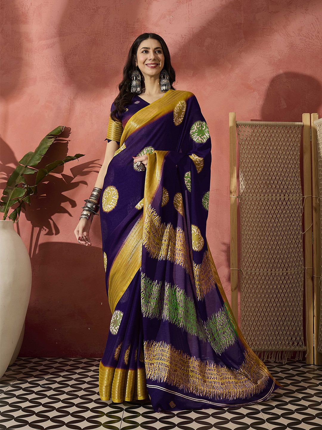 Sangria Fabric Printed Saree With Blouse