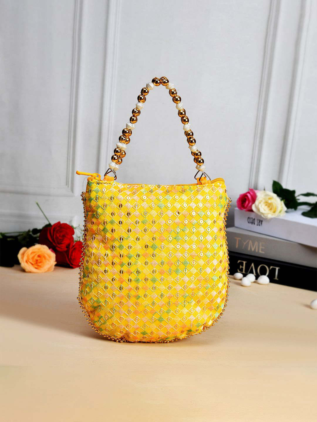 Kuber Industries Set of 1 Silk Embroidery Potli Bag Double Handle Zip-Potli