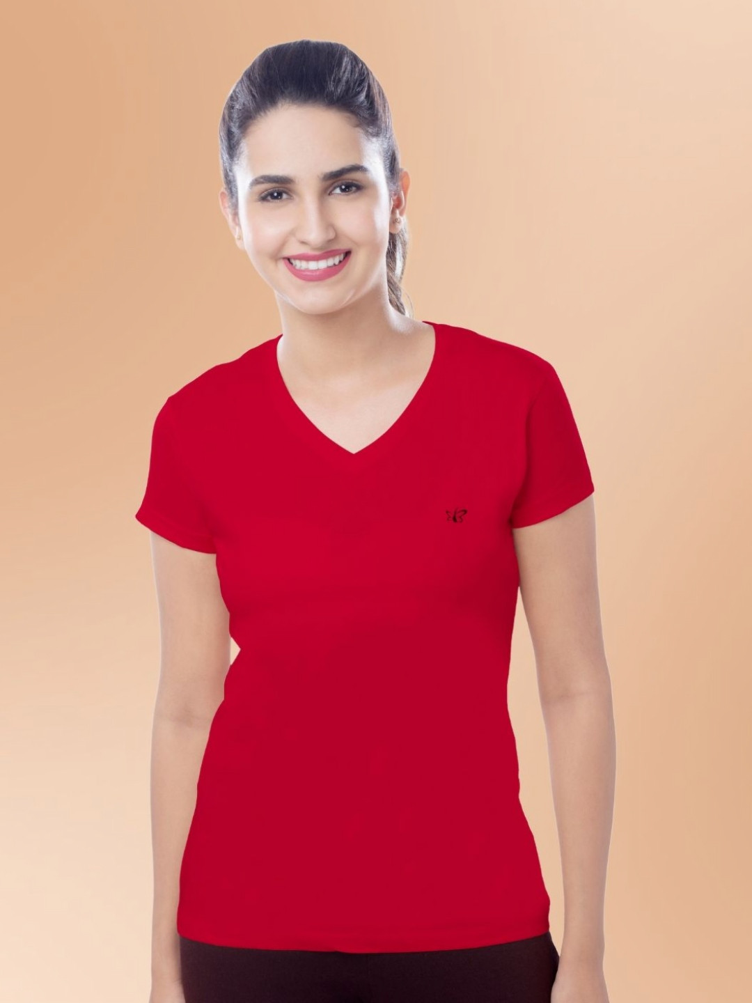 BRIDA LADIES INNERWEAR Women Moisture Wicking Solid V-Neck Cotton T-shirt