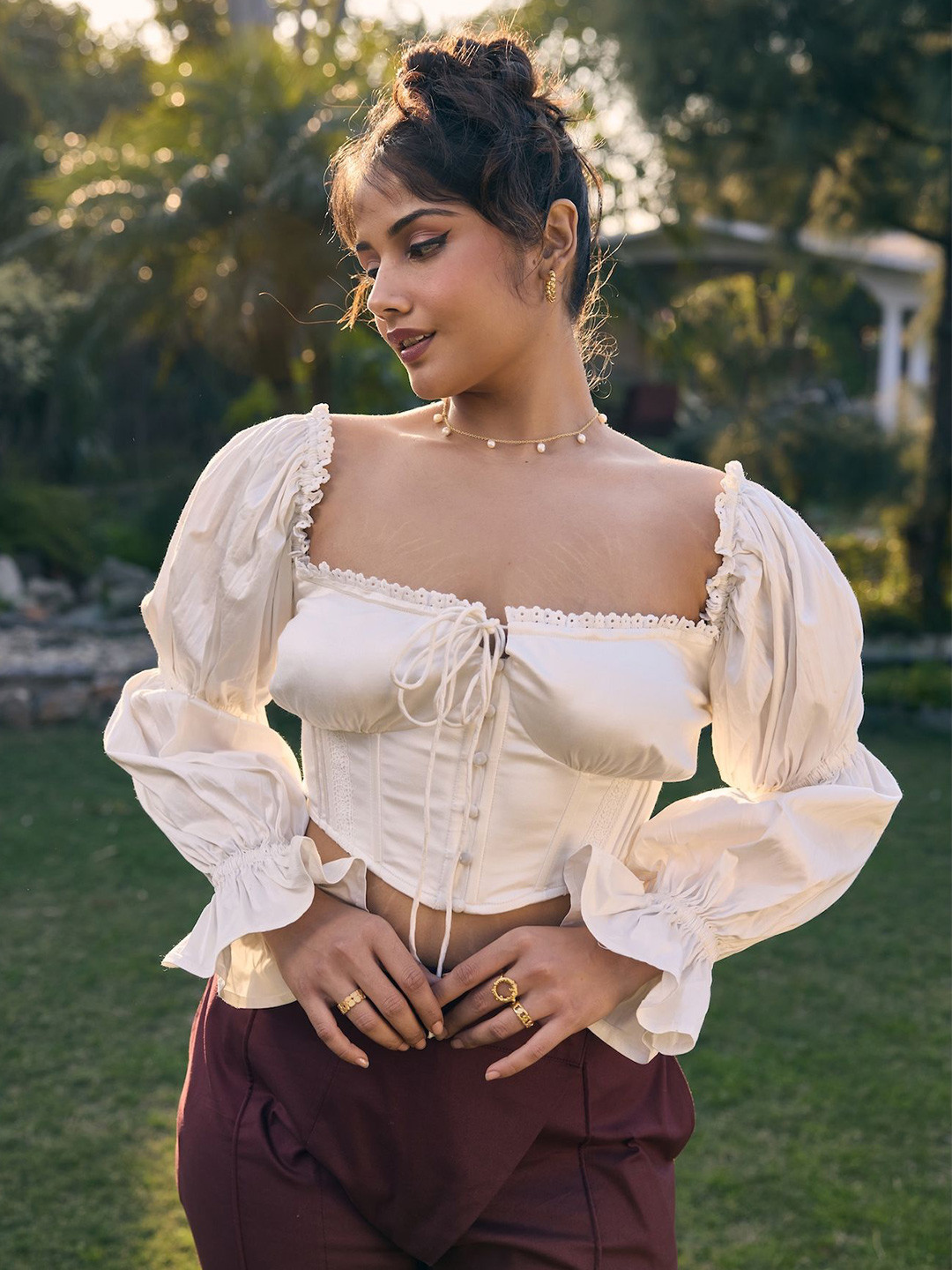 Lea Clothing Co. Women Myrtle White Puff Sleeves Corset Top