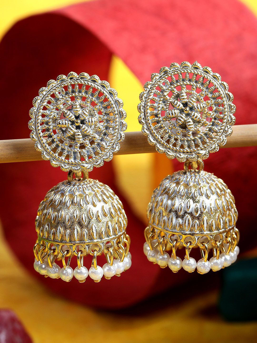 Anouk Gold Plated Beaded Traditional Dome Shaped Jhumkas
