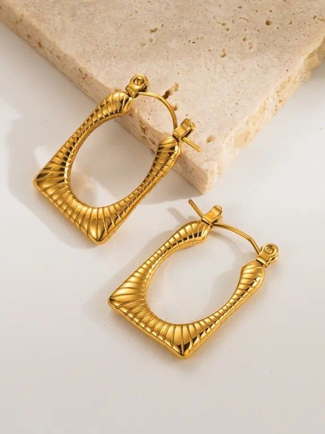 Aviksha Creations Sqaure 18K Gold Hoops