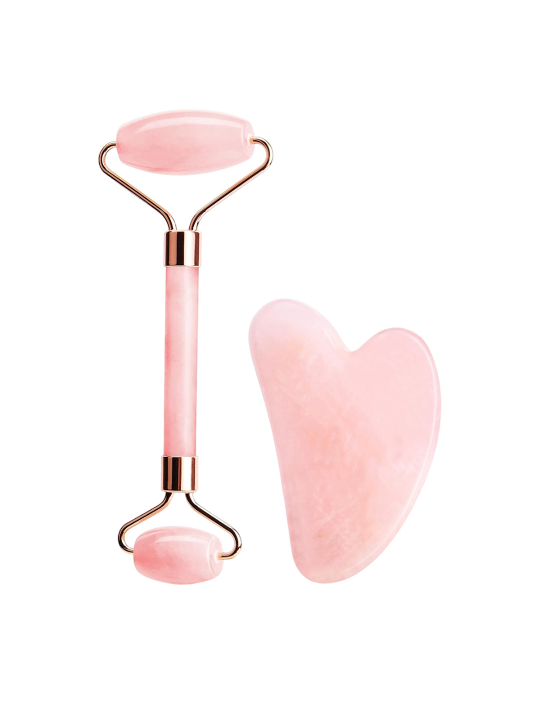 Techpro Set Of 2 Rose Quartz Roller & Gua Sha Stone Set