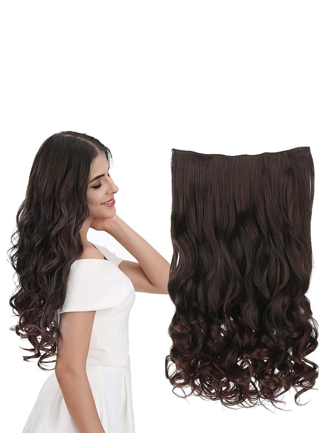 camola deva Clip-In Wavy Scalp Topper Hair Extension - Brown 24 Inch