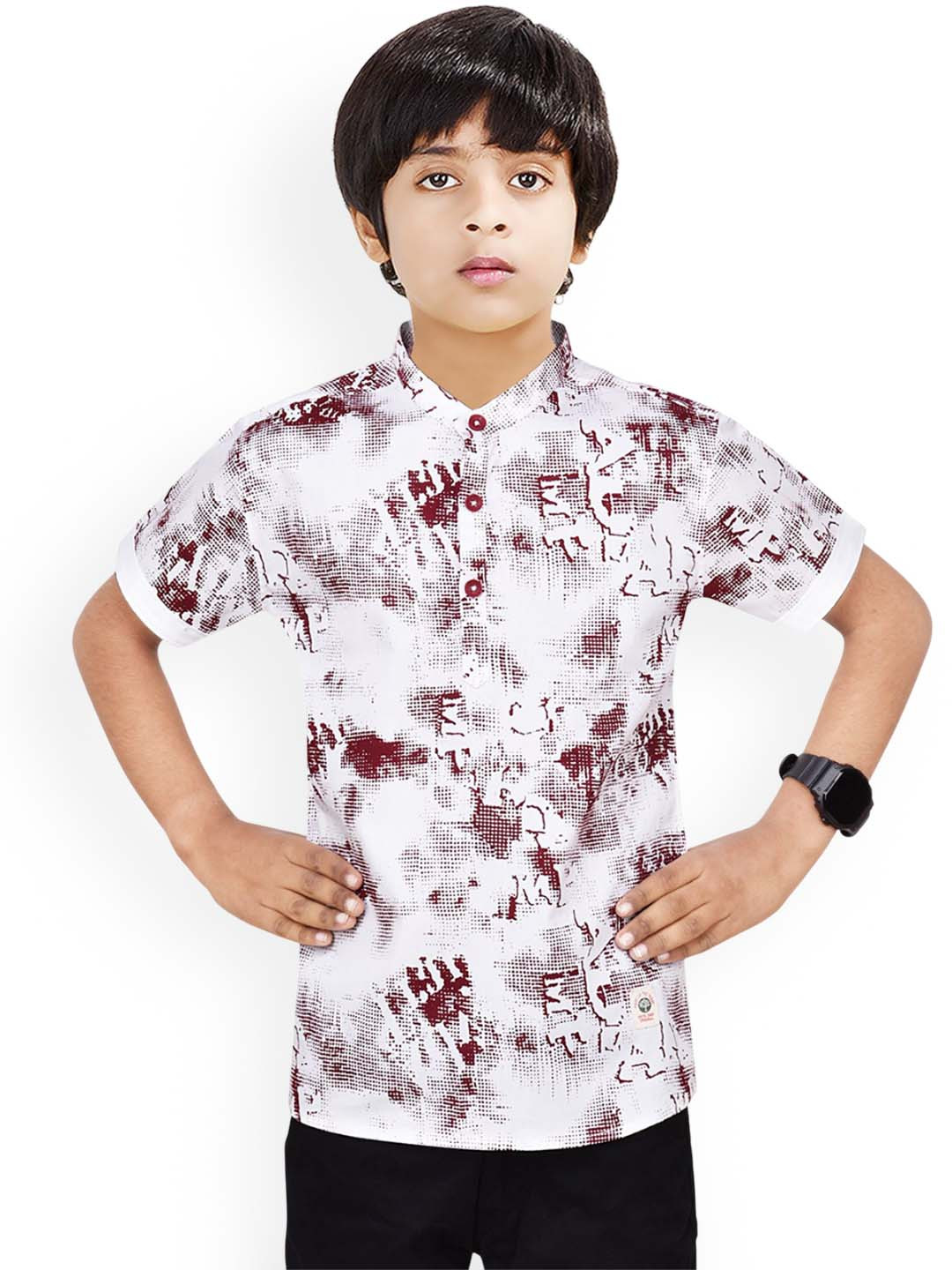 MADE IN THE SHADE Boys Abstract Printed Mandarin Collar Pure Cotton Short Kurta