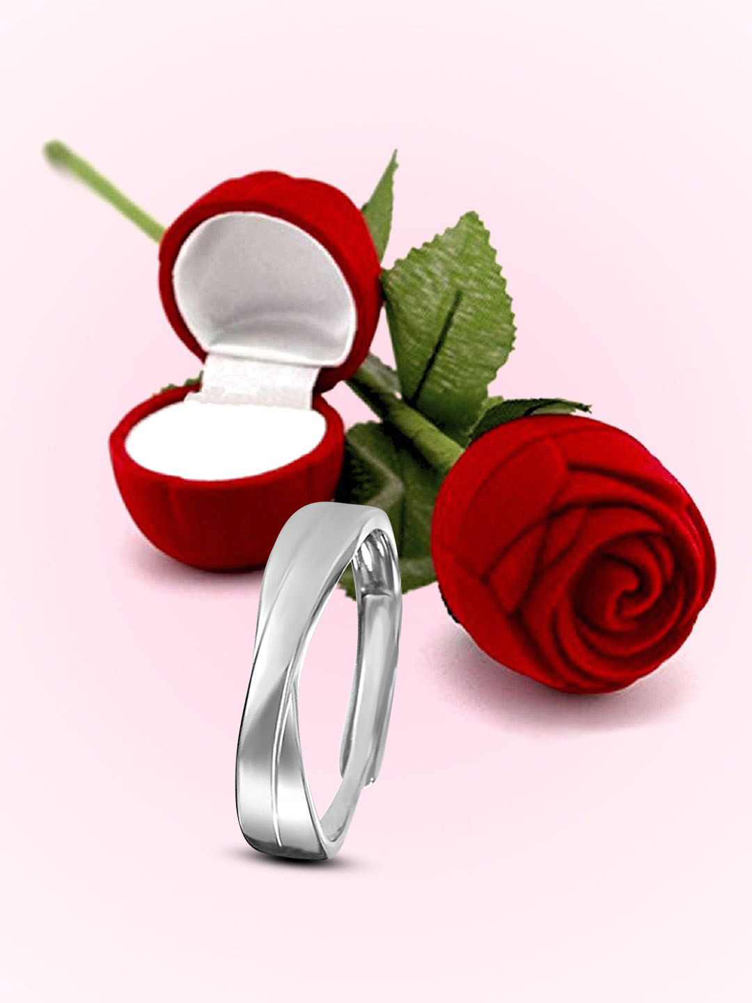 Peora Stainless Steel Silver-Plated American Diamonds Studded Finger Ring With Gift Box