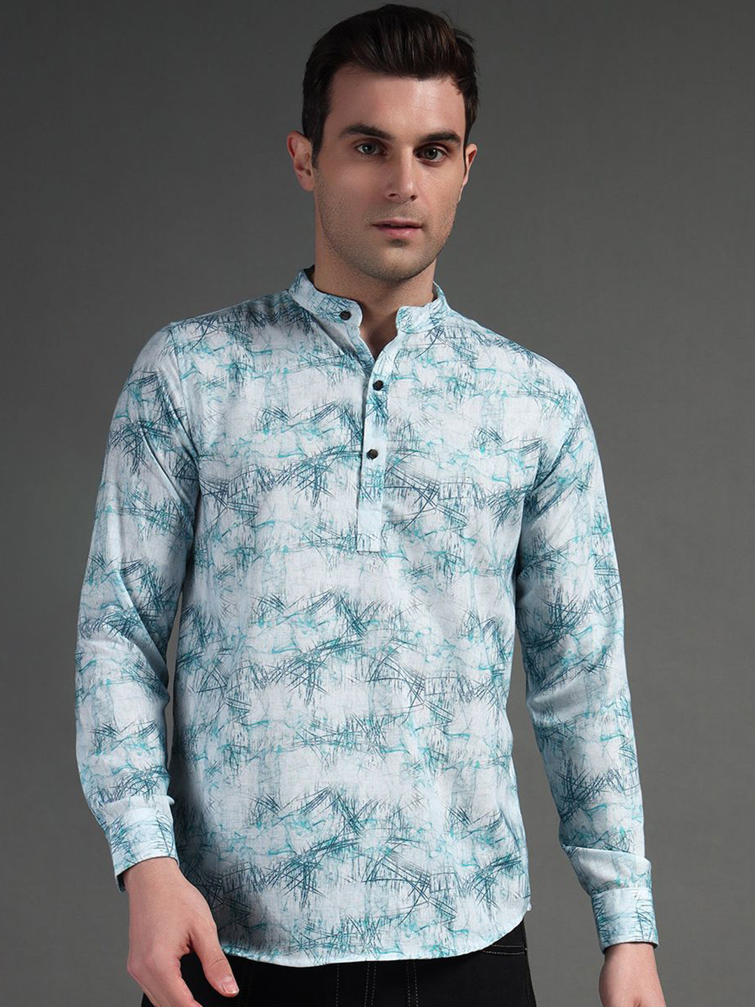 SUI DHAGA Men India Slim Fit Band Collar Abstract Printed Cotton Casual Shirt