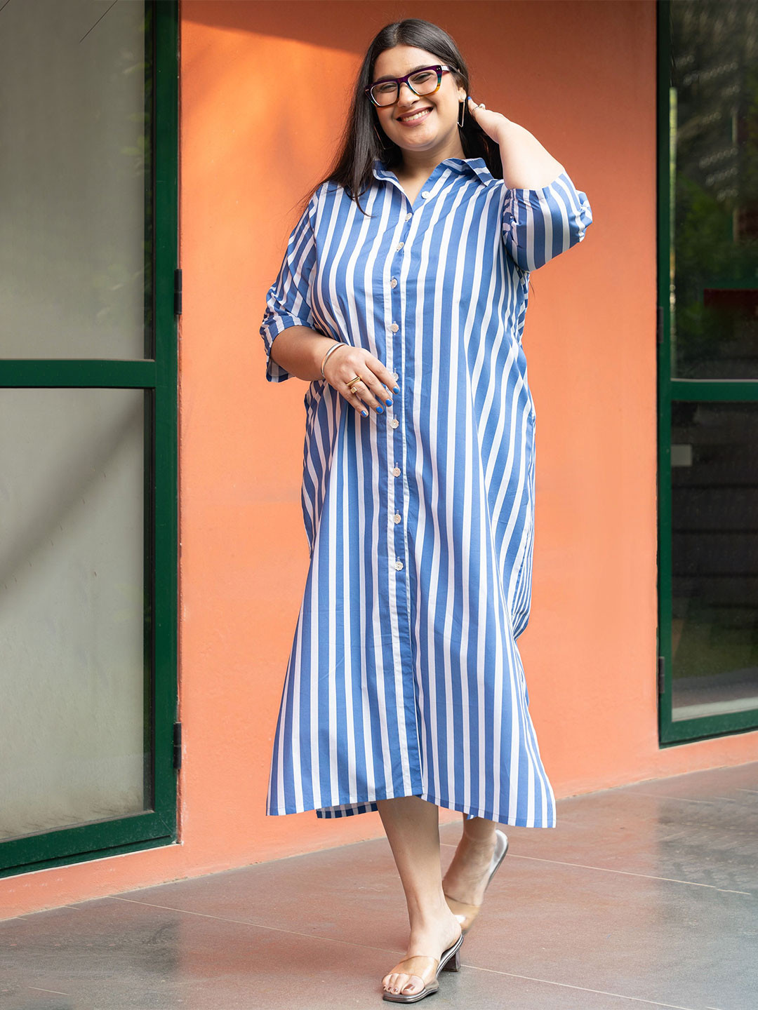 GULABOSITABO Women Striped Shirt Collared Shirt Midi Dress