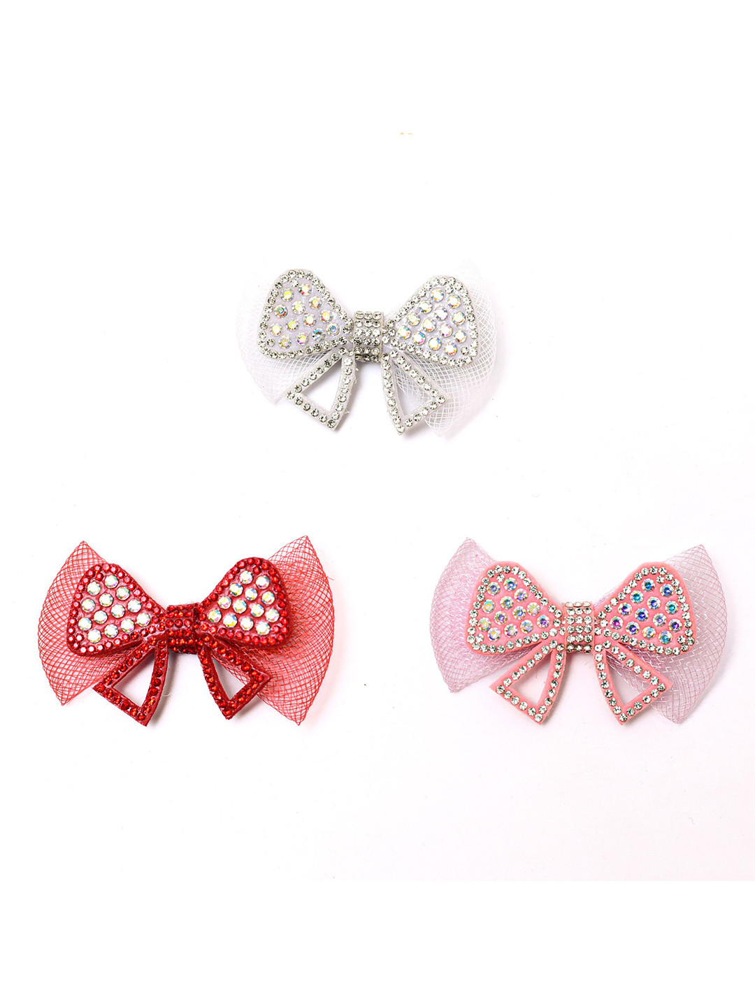 Daizy Girls Bow Hairclip Combo Set_White,Red and Baby pink