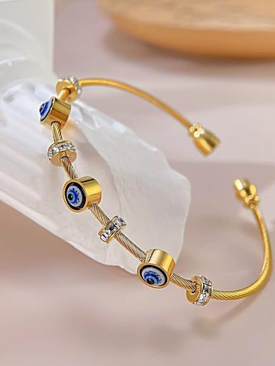 Aviksha Creations Evil Eye 18K Gold Bangle Style Bracelet