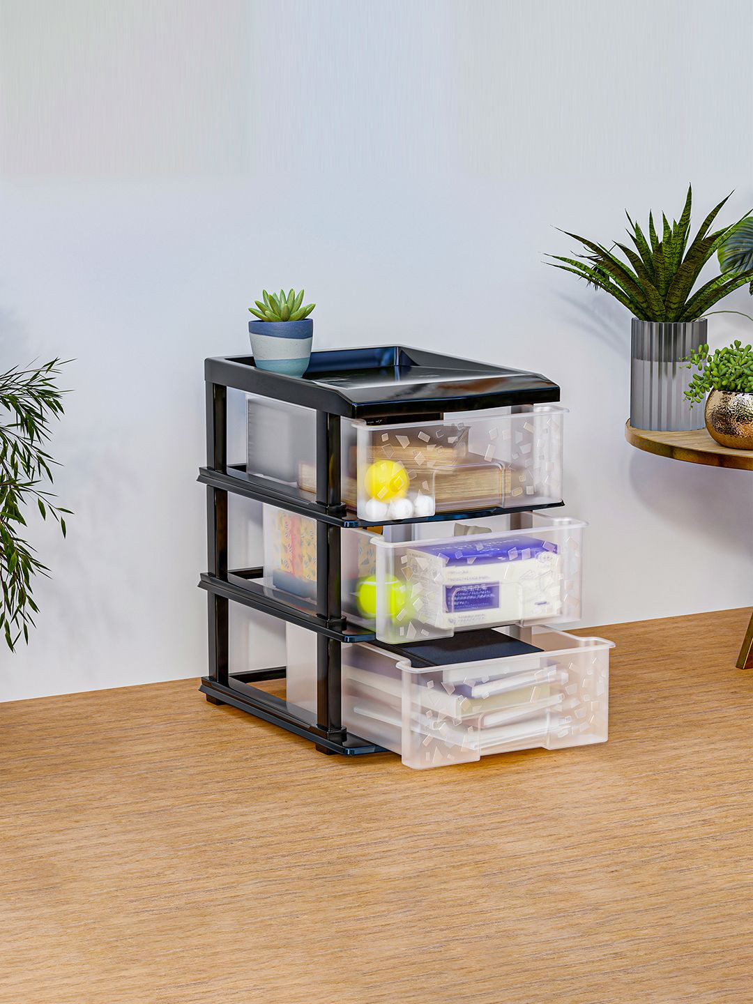Kuber Industries Transparent 3-Layer Collapsible Multipurpose Drawers Storage Organizer