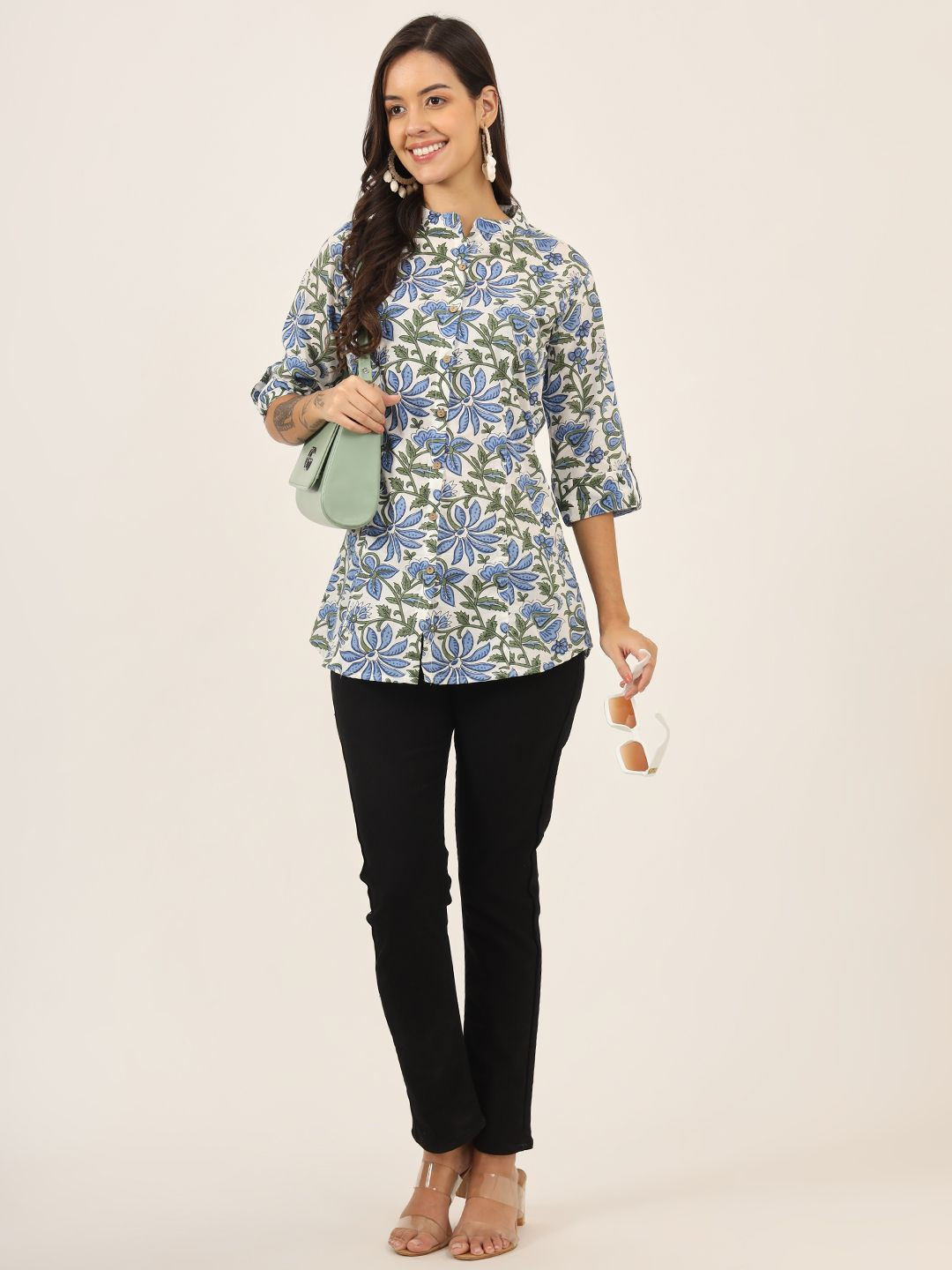 BAESD Women Floral Printed Ethnic Cotton Top