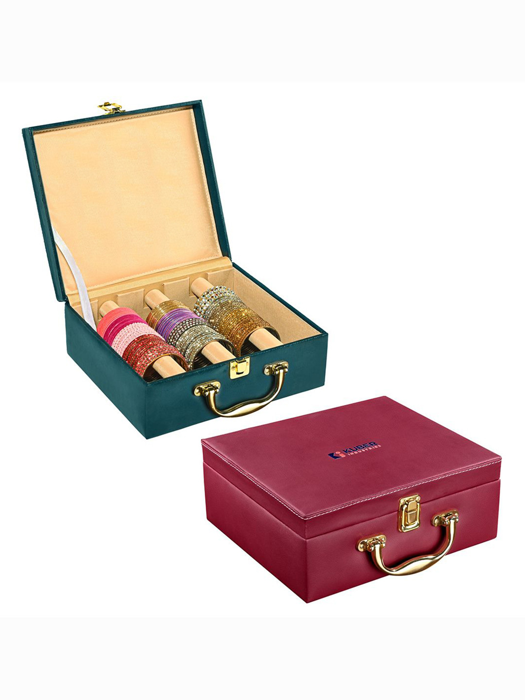 Kuber Industries Teal Set of 2 Faux Leather Bangle Box Jewellery Organisers
