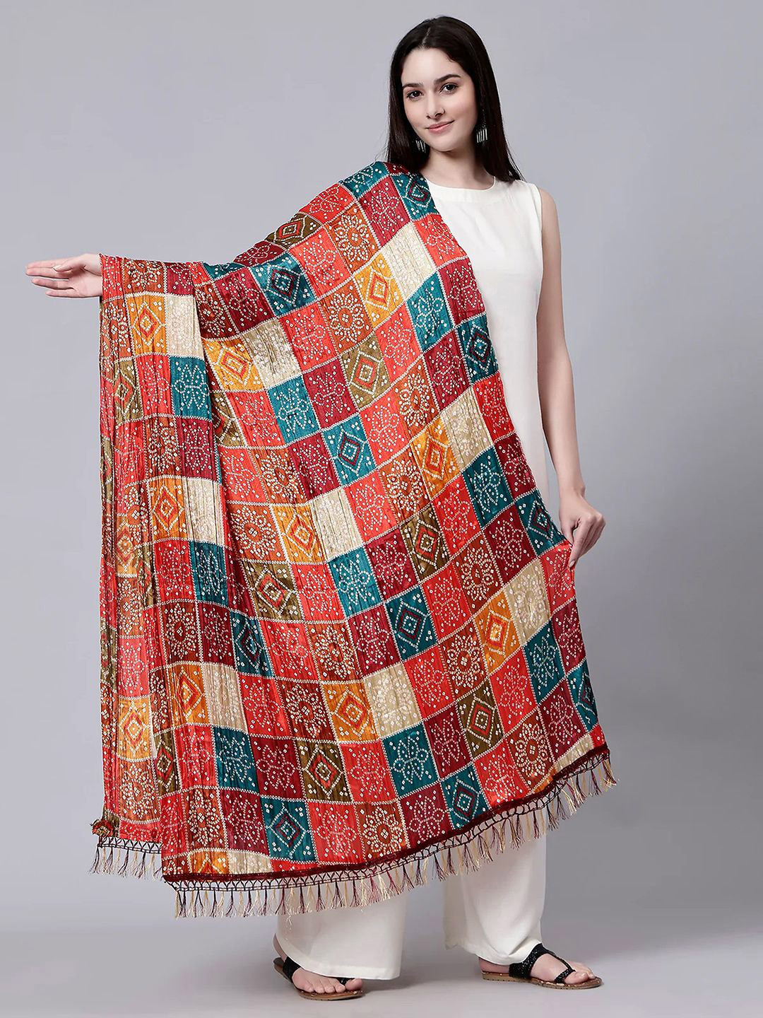 Trendmalls Bandhani Printed Chinon Silk Dupatta